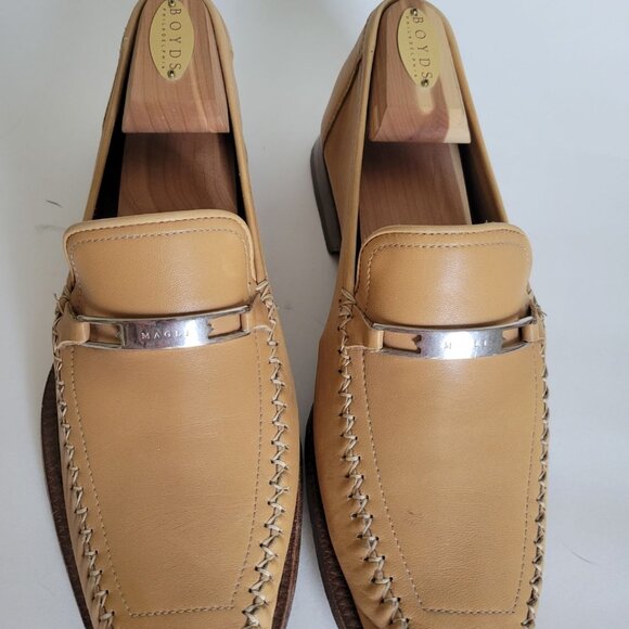 Bruno Magli Mens Leather Tan Tavulla Loafers size 8.5 Dress shoes Italy